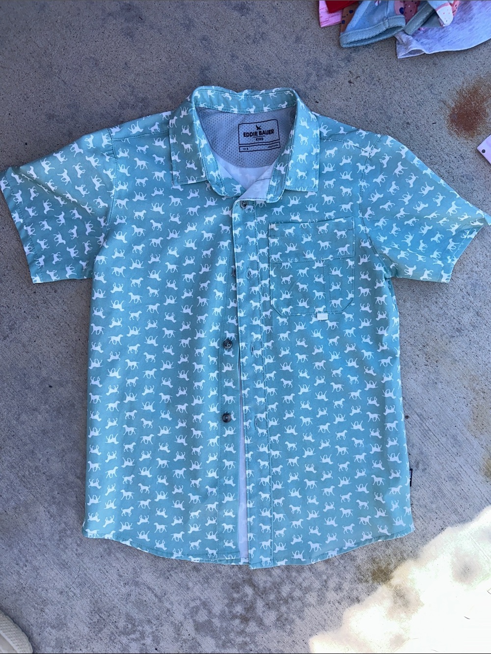 Eddie Bauer Boys' Teal Short-Sleeve Button-Down with White Animal Print